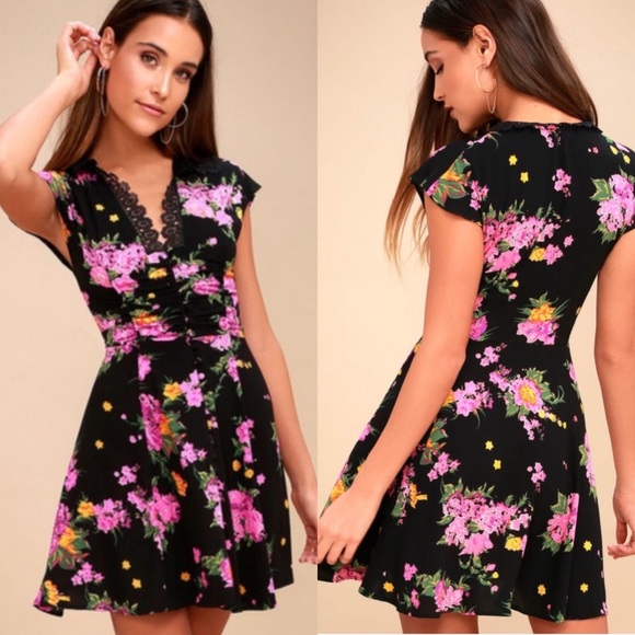 Free People Dresses & Skirts - Free People Alora Black lace floral mini dress 0